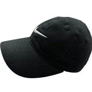 Nike Child’s Cotton Black Ball-cap w/White Logo Adjustable Hook & Eye Back OS